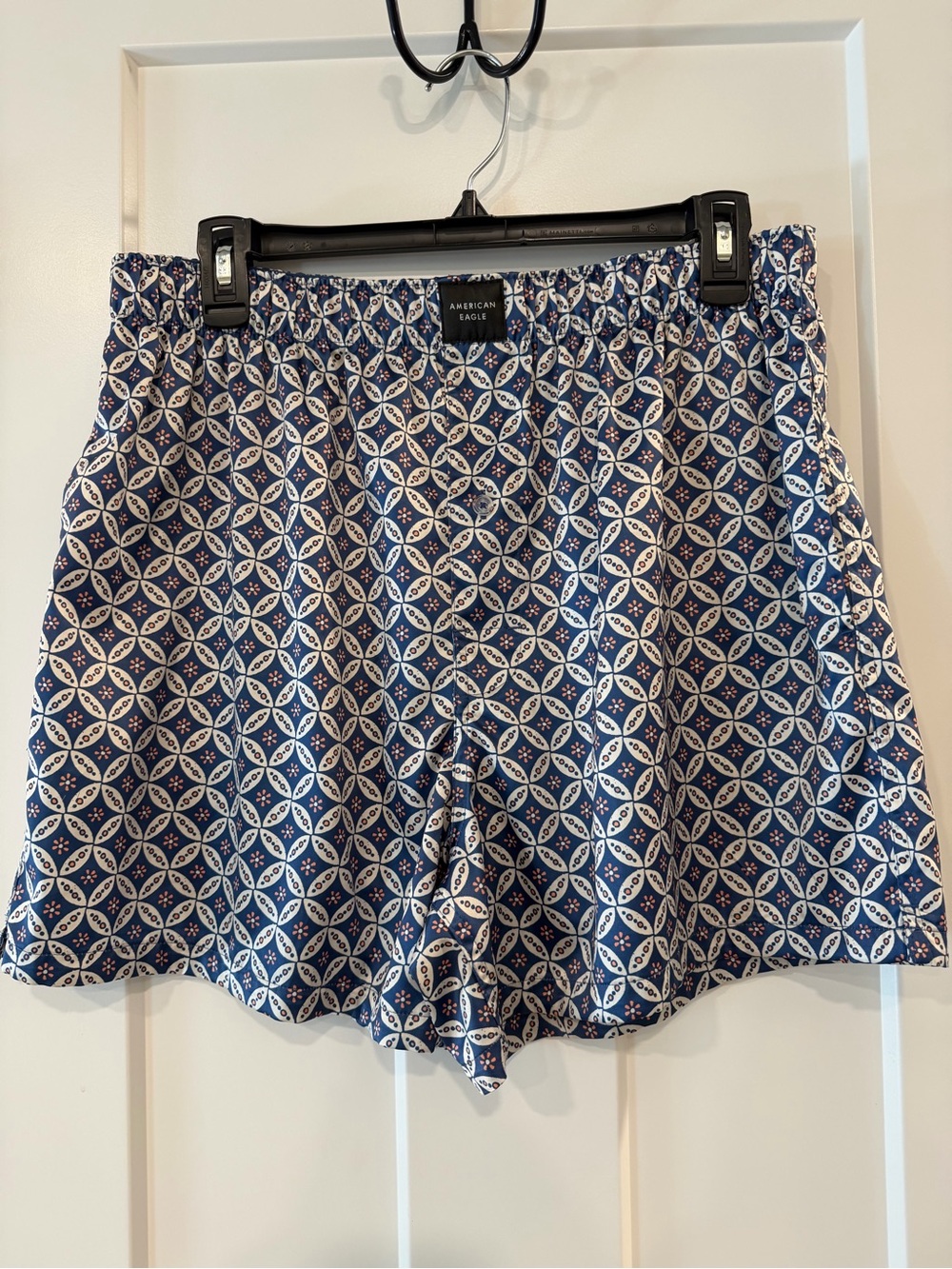 American Eagle Outfitters Satin Navy and White Geometric Men’s Boxers Size Large